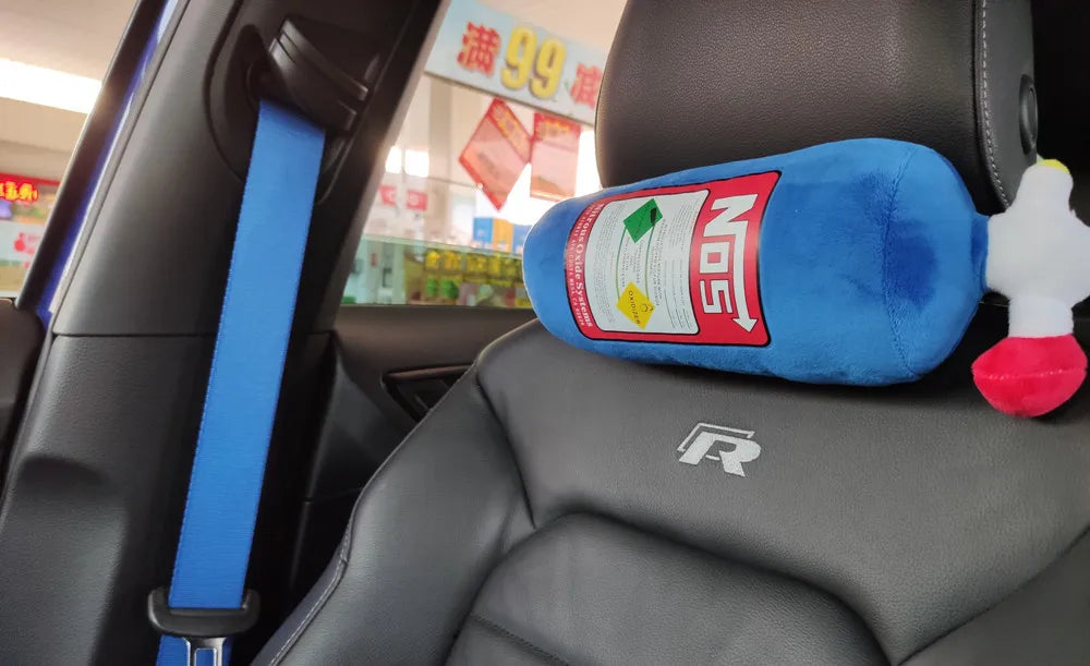 Car Headrest Neck Pillow – Plush Bottle Design Cushion